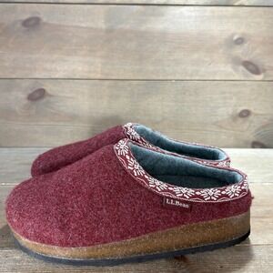 ll bean womens size 6 slippers red wool slip on comfort shoes